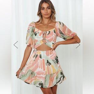 NWT HELLO MOLLY PINOT AND PICASSO MINI DRESS IN PINK AND GREEN SIZE LARGE / 12